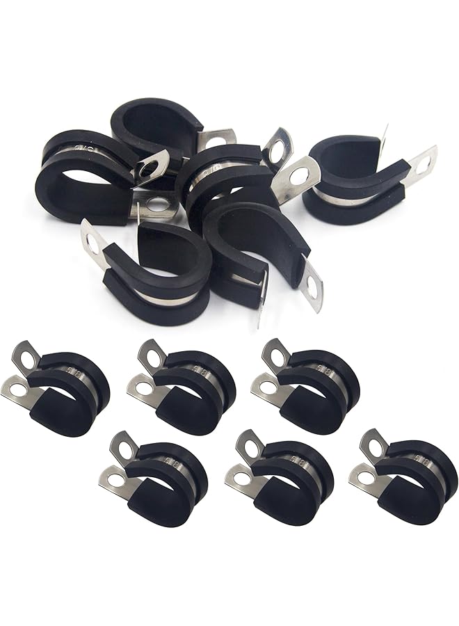 PROMASS promass 20 Pcs Rubber Lined P Clips, 16mm Cable Clamp, 5/8 Inch Stainless Steel Cable Clamp, Hose Pipe Clamps, Metal Wire Cable Loop Clamp Kit for Ship, Electrical, Automotive, Hose Cable  - Image 1