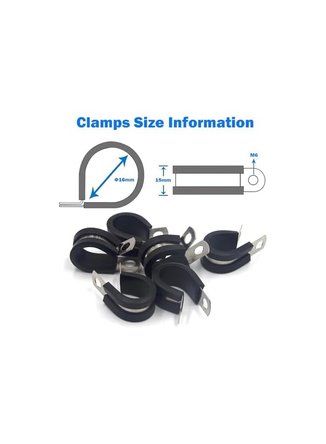 PROMASS promass 20 Pcs Rubber Lined P Clips, 16mm Cable Clamp, 5/8 Inch Stainless Steel Cable Clamp, Hose Pipe Clamps, Metal Wire Cable Loop Clamp Kit for Ship, Electrical, Automotive, Hose Cable  - Image 5