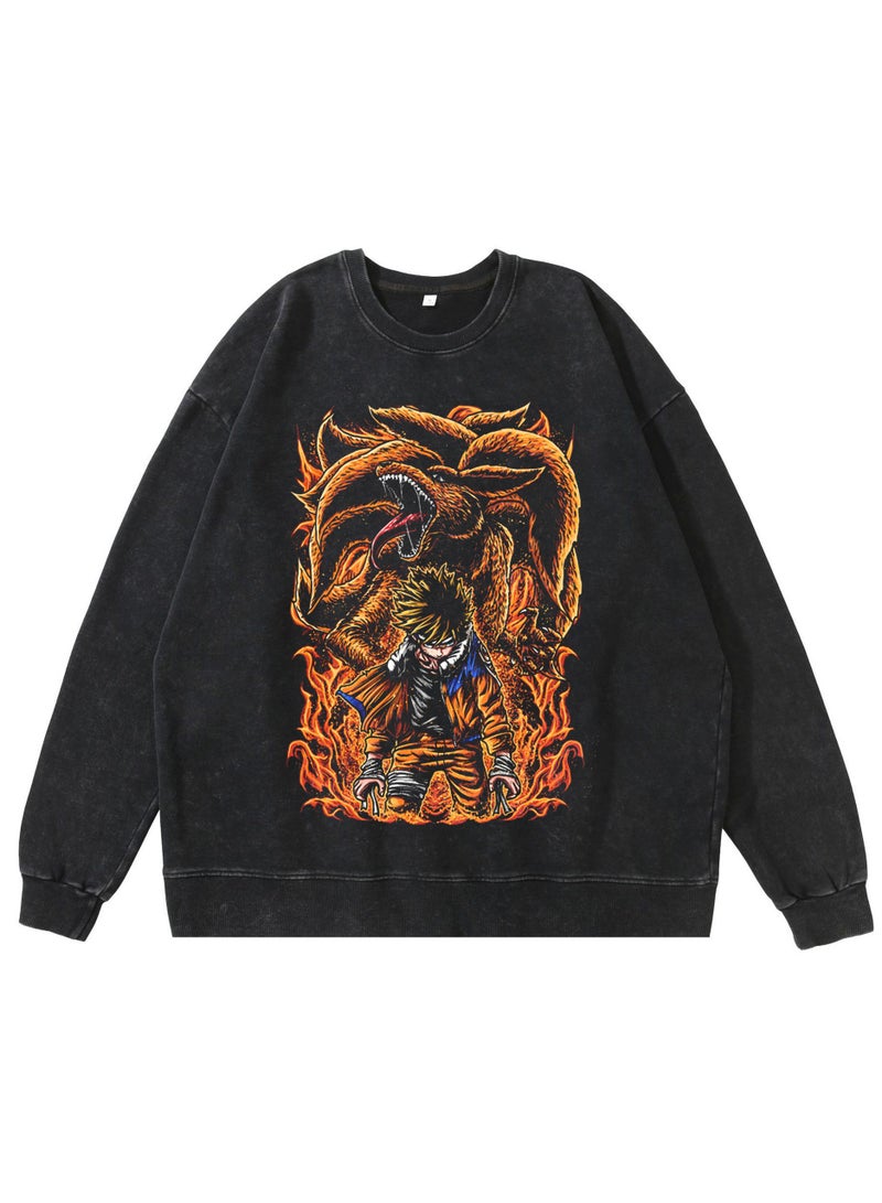 KUYING Naruto Card Retro Round Neck Hoodie  - Image 1