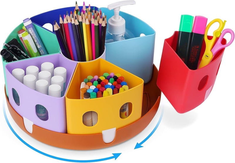 GAMENOTE Rotating Art Supplies Organizer Lazy Susan Office School Supply for Kids Desk Organization and Storage Homeschool Craft Caddy Classroom Organization Large