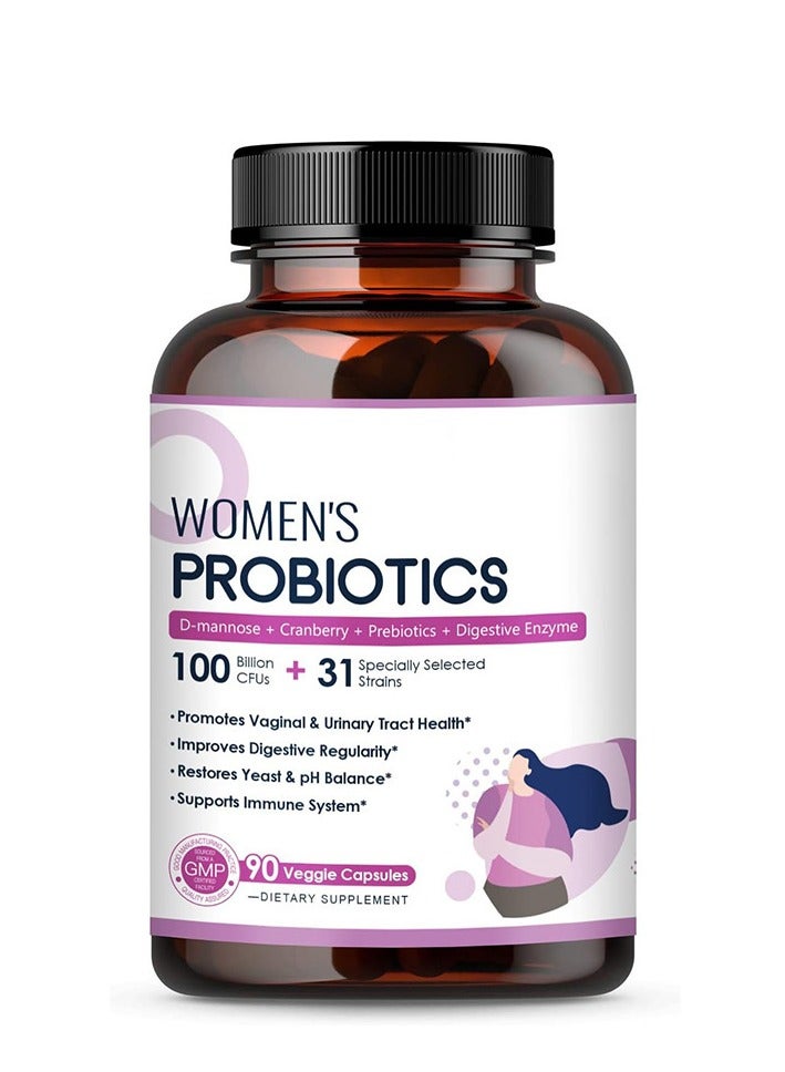 Probiotic Live Women's Probiotic, 90 Veggle Capsule 100 Billion CFU 31 Strains, with Organic Prebiotics Cranberry, Digestive Immune, Shelf Stable, Delayed Release, No Soy Gluten Dairy - Image 1