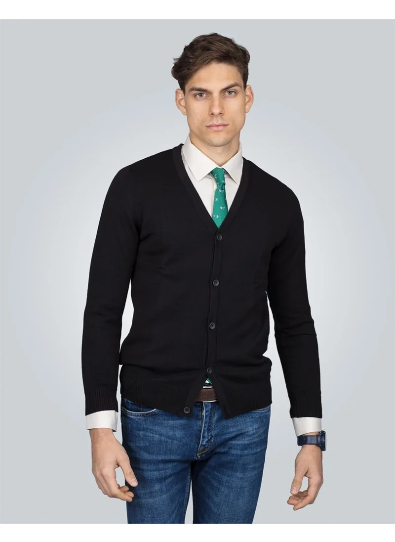 تودورس V-Neck Black Basic Cotton Men's Cardigan