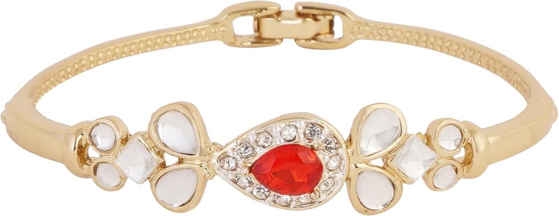Estele 24 Kt Gold and Silver Plated Non-Precious Metal Brass Ruby Halo Regal Kundan Cuff Bracelet for girls - Image 1