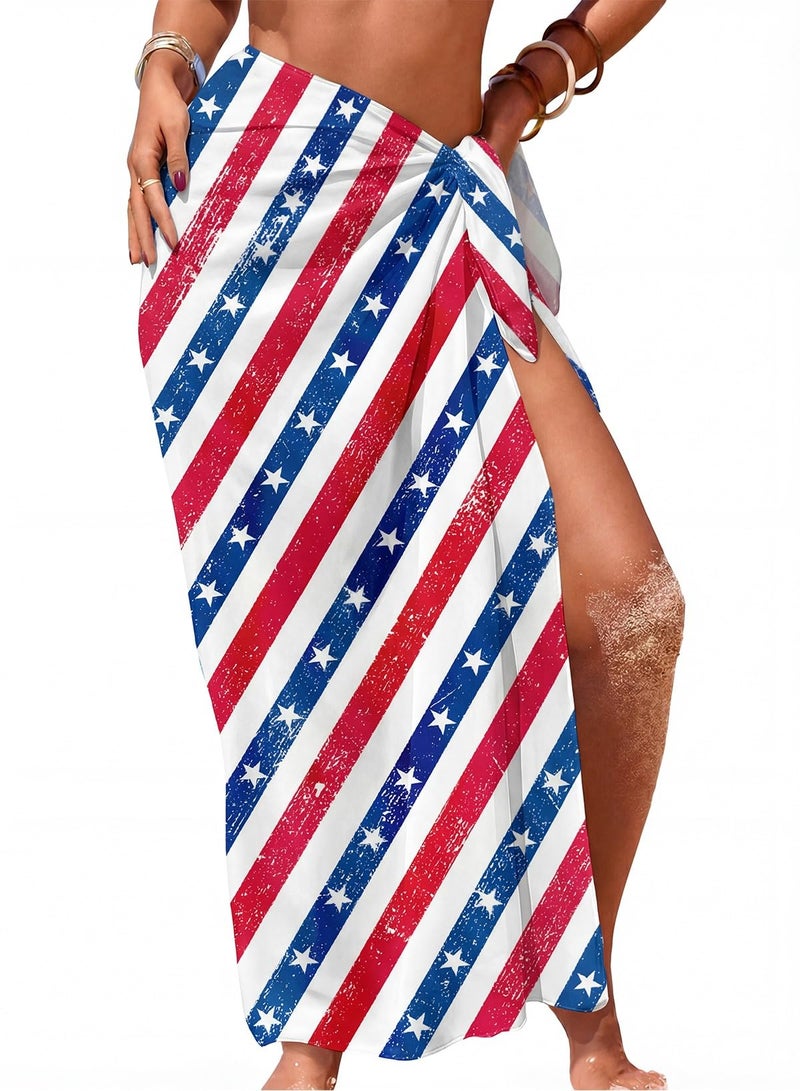 Herseas Women's Swim Cover Ups Sheer Sarong High Slit One Size Bathing Suits Coverups American Flag Stripe Chiffon Wraps Lace Up Side 2026 Summer Trendy Vacation Swimwear - Image 5