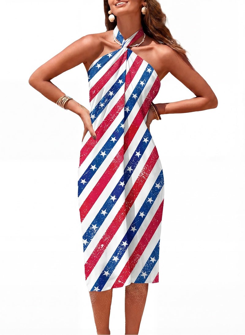 Herseas Women's Swim Cover Ups Sheer Sarong High Slit One Size Bathing Suits Coverups American Flag Stripe Chiffon Wraps Lace Up Side 2026 Summer Trendy Vacation Swimwear - Image 4