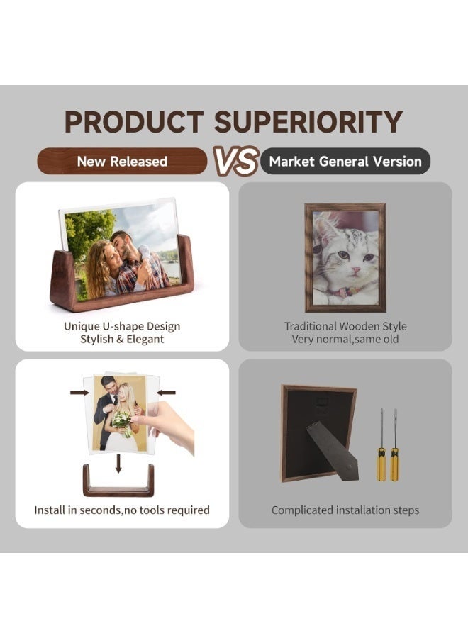 Arabest إطارات صور 4x6، إطارات صور خشبية ريفية صلبة مع قاعدة من خشب الجوز وأغطية زجاج أكريليك عالية الدقة، للعرض على الطاولة أو المكتب - Image 5
