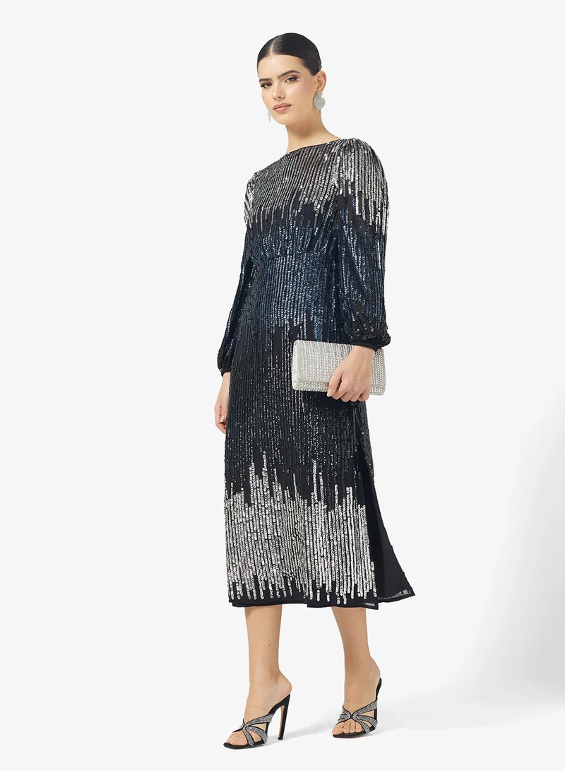 اميليا روز Crew Neck Sequin Tiered Dress