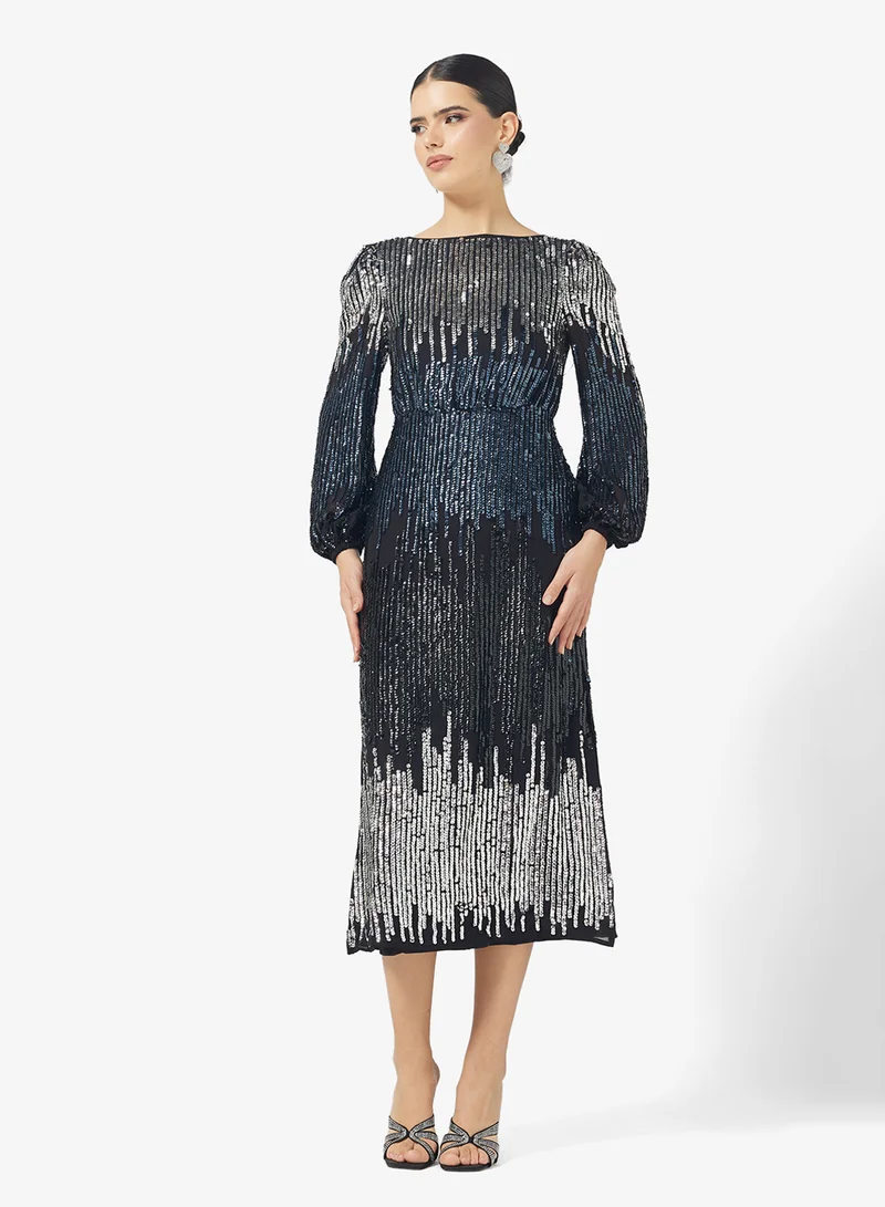 اميليا روز Crew Neck Sequin Tiered Dress