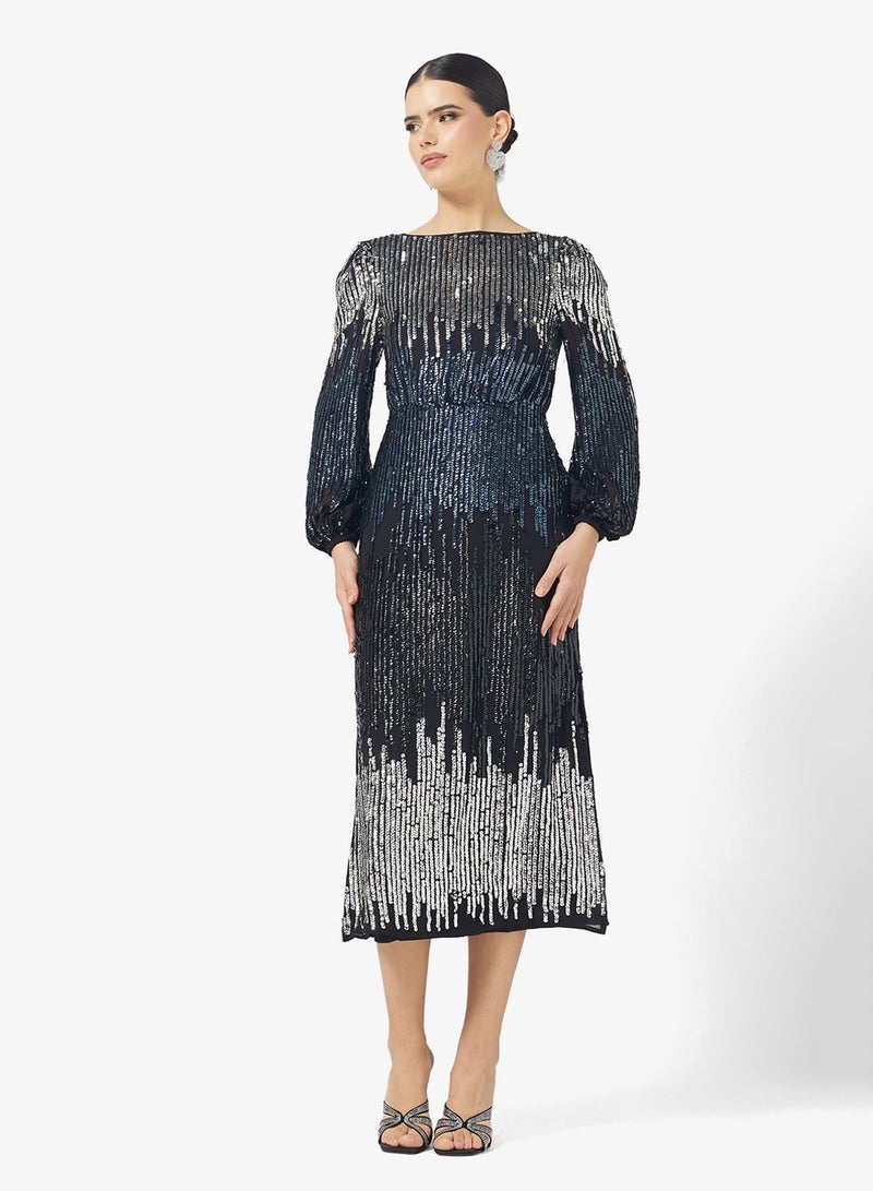 اميليا روز فستان طبقات بياقة مستديرة وترتر - Image 1