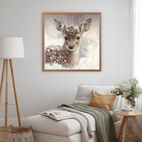 MOMDEDP Deer Diamond Painting Kits for Adults, 5D Winter Snowflake Full Drill Diamond Art, DIY Small Deer Diamond Art Kit Gem Art for Home Decor 12 x 12 inch Animal - Image 2