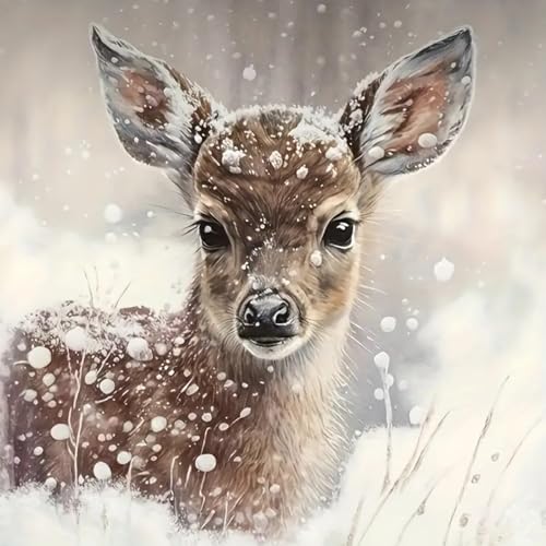 MOMDEDP Deer Diamond Painting Kits for Adults, 5D Winter Snowflake Full Drill Diamond Art, DIY Small Deer Diamond Art Kit Gem Art for Home Decor 12 x 12 inch Animal - Image 1