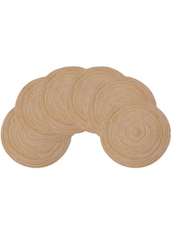 HOOKOR Round Placemats Set of 6 for Dining Tables 15 inch Cotton Braided Placemats Washable Reversible for Kitchen Holiday Party, Brown  - Image 1
