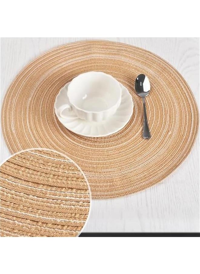 HOOKOR Round Placemats Set of 6 for Dining Tables 15 inch Cotton Braided Placemats Washable Reversible for Kitchen Holiday Party, Brown  - Image 3