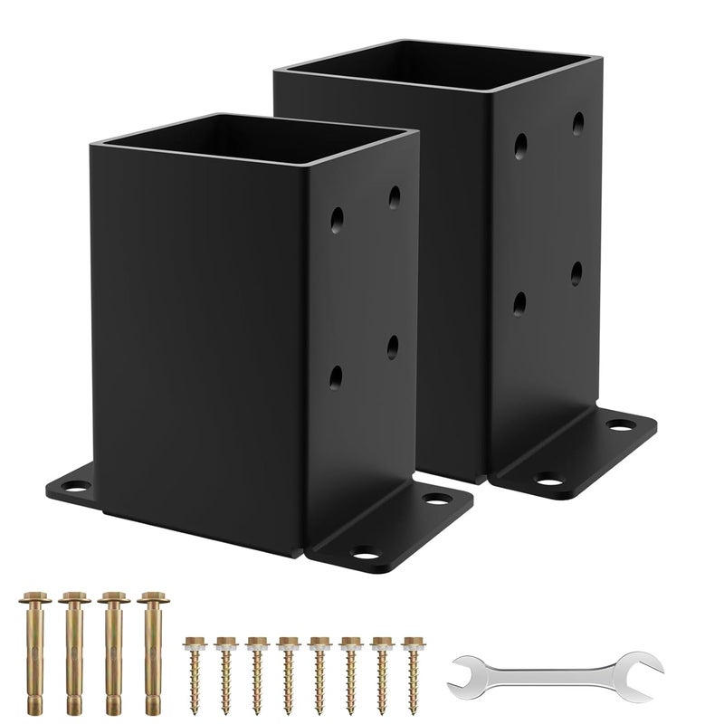 AOSTD 4x4 Post Base 2PCS, Inner Size 3.5x3.5 Inch Fence Post Anchor, Rust-Proof Heavy Duty Metal Black Powder-Coated Railing Post Brackets, for Support Deck, Pergola, Includes Screws - Image 1