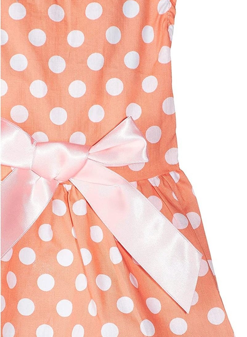 فستان أوهانا الربيعي بنقشة نقاط الخوخ مع قوس ساتان وردي كبير للقطط والكلاب بحجم متوسط - Image 4