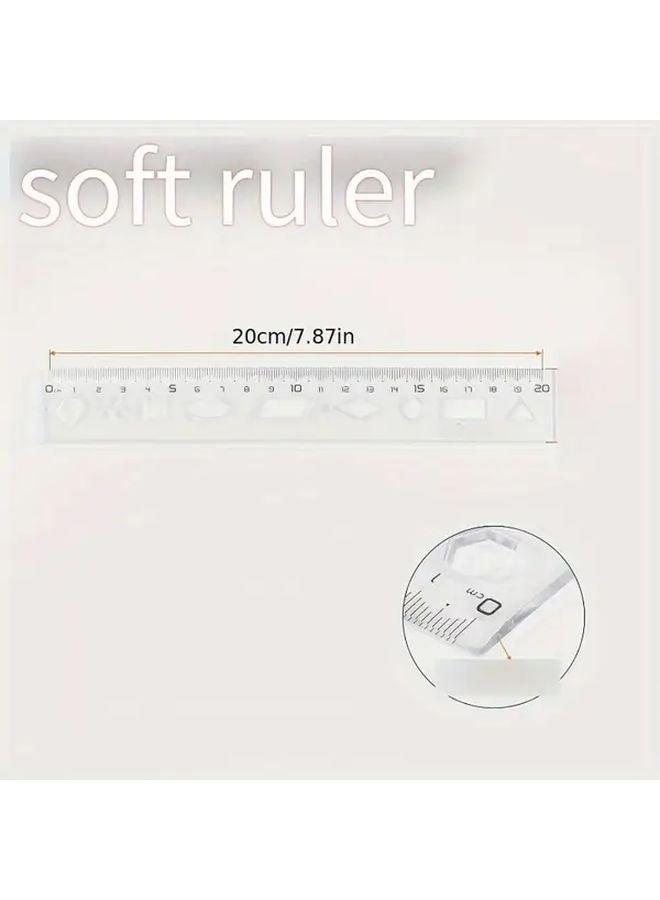 5pcs 7.87 Inch Blue Soft Geometric Ruler Set Wavy Line Drawing Template Smooth Edge Plastic Measuring Tool - Image 3