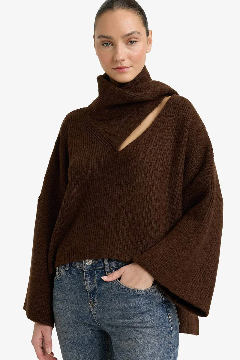 Defacto Oversize Fit Shawl Collar Knitwear Pullover