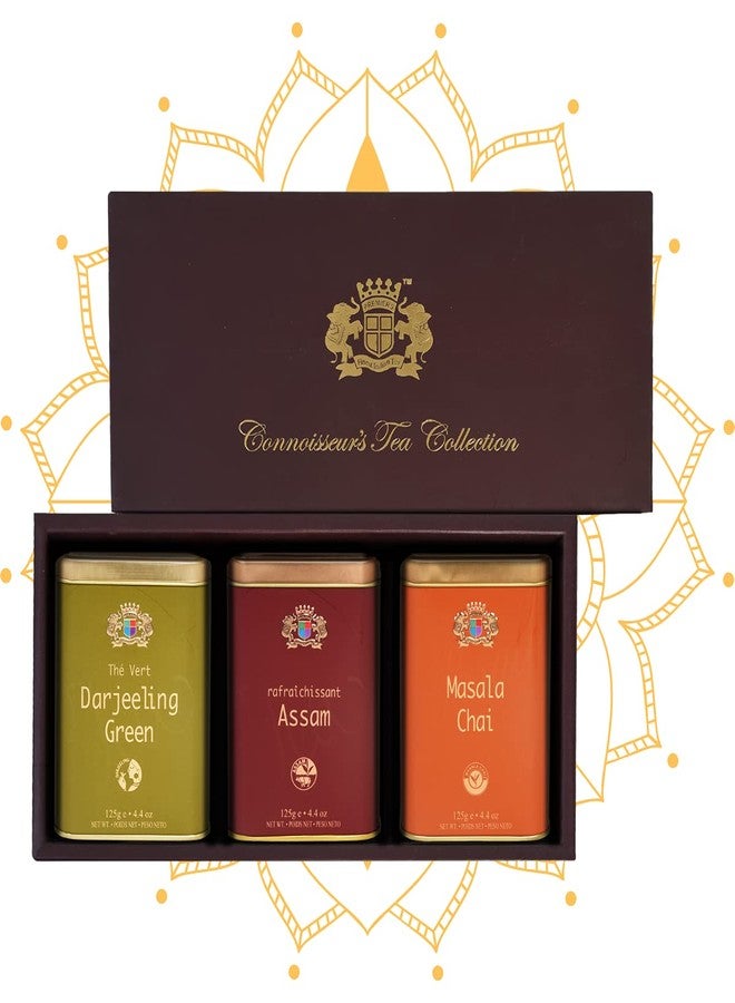 Premiers 3-in-1 Tea Gift Set | 187 Cups | 375 Grams | Darjeeling Green Tea + Assam Tea + Masala Chai | PMS Series | Elegant Square Metal Caddy | PMS Series - Image 1