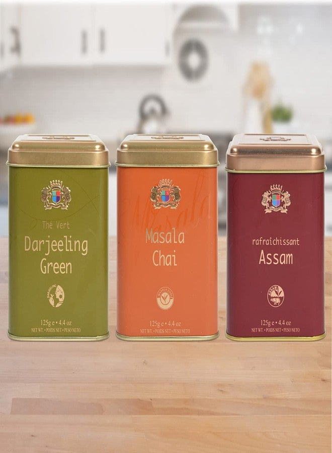 Premiers 3-in-1 Tea Gift Set | 187 Cups | 375 Grams | Darjeeling Green Tea + Assam Tea + Masala Chai | PMS Series | Elegant Square Metal Caddy | PMS Series - Image 5