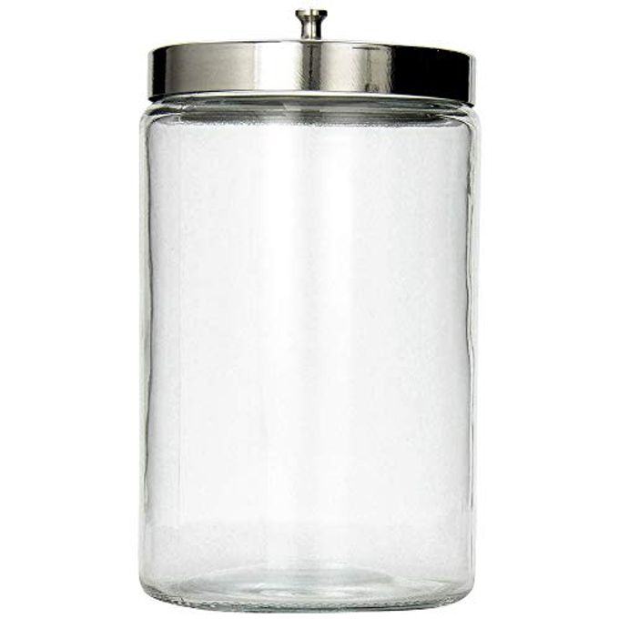 Mabis Decorative Storage Apothecary Clear Glass Jar for Kitchen, Bathroom or Laundry Organization, Medical Sundry Jar with Metal Lid, 4.1 x 3.9 x 7 inches - Image 4