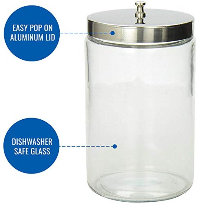 Mabis Decorative Storage Apothecary Clear Glass Jar for Kitchen, Bathroom or Laundry Organization, Medical Sundry Jar with Metal Lid, 4.1 x 3.9 x 7 inches - Image 3