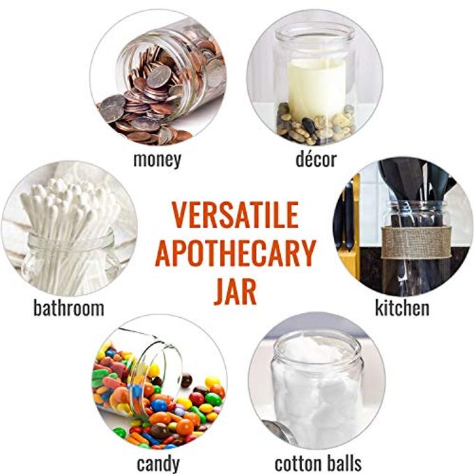 Mabis Decorative Storage Apothecary Clear Glass Jar for Kitchen, Bathroom or Laundry Organization, Medical Sundry Jar with Metal Lid, 4.1 x 3.9 x 7 inches - Image 2