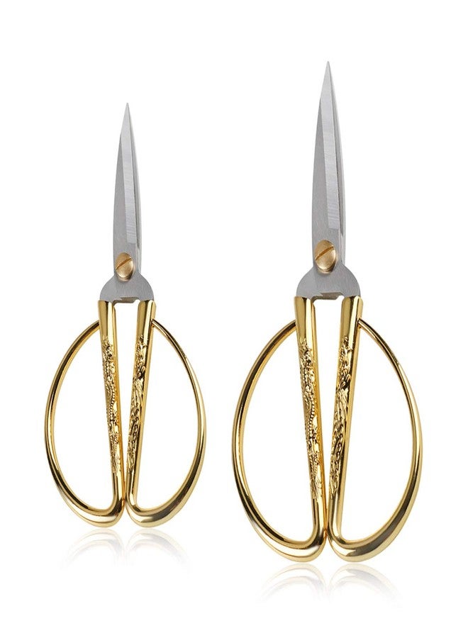 Wasan Gold Plated Dragon and Phoenix Relief Design Bonsai Scissors, Chinese Shears Household Traditional Scissors for Sewing, Art Craft, Food Paper Cutting - 2 Packs (5" and 6") - Image 1
