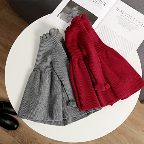 Simplee kids Little Girls' Knitted Dresses Long Sleeve Sweater Dress Ribbed Winter Clothes Coat Outits Red - Image 4