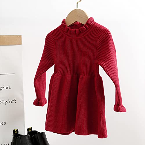 Simplee kids Little Girls' Knitted Dresses Long Sleeve Sweater Dress Ribbed Winter Clothes Coat Outits Red - Image 3