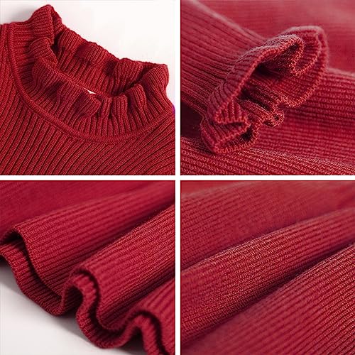 Simplee kids Little Girls' Knitted Dresses Long Sleeve Sweater Dress Ribbed Winter Clothes Coat Outits Red - Image 5