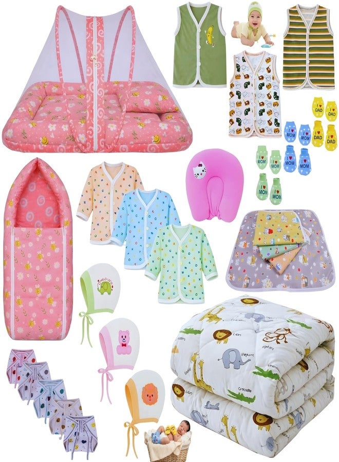 Toddylon Newborn Baby Essentials Kit 28 Items Combo Set | New Born Baby Kit 0–6 Months | Baby Products Maternity Delivery Bag Kit (Pink) - Image 1