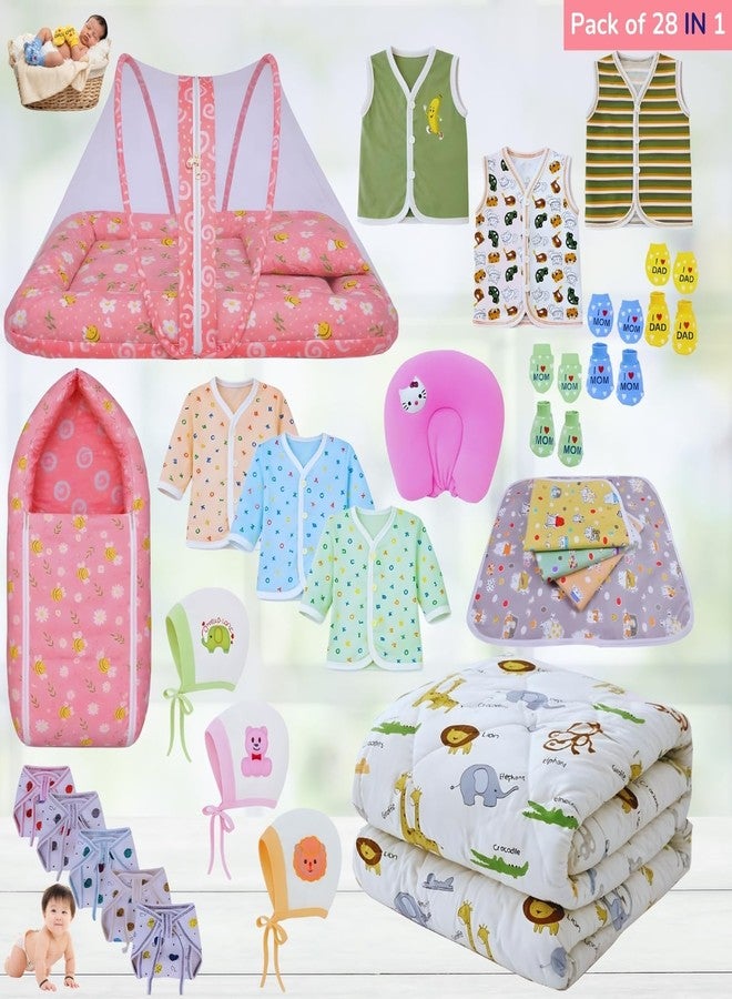 Toddylon Newborn Baby Essentials Kit 28 Items Combo Set | New Born Baby Kit 0–6 Months | Baby Products Maternity Delivery Bag Kit (Pink) - Image 2
