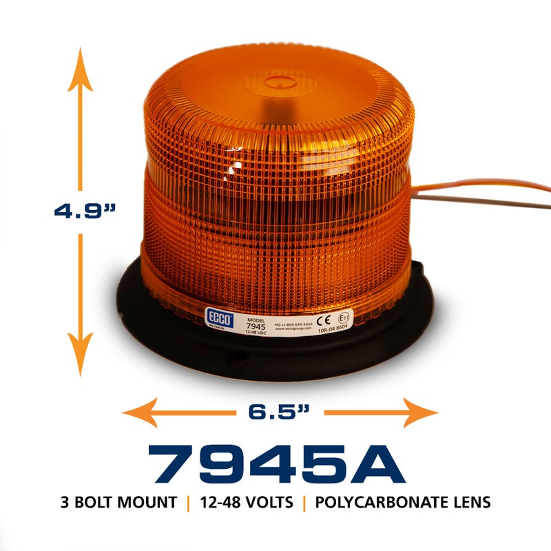 ECCO ECCO 7945A LED Beacon: Pulse II, low profile, 12-48VDC, 11 flash patterns, amber  - Image 2