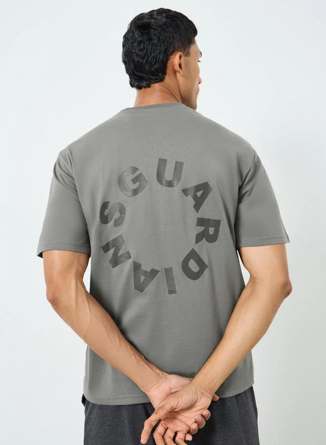 Styli Men Grey Oversized Slogan Print T-Shirt