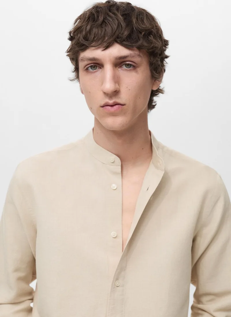 Mango Man casual mao collar linen shirt