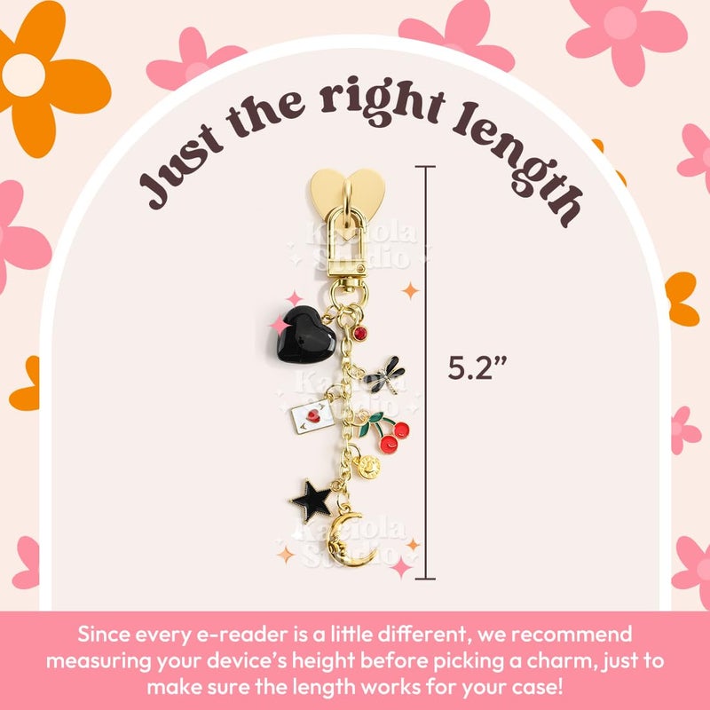 Kaciola Charm Chains for E-Reader with a Type C Charm, Moon Chain Cherry Pendant Cute E-reader Phone Charms Bracelets Accessories Gift for Reader Booklovers, Charms Compatible for E-Reader (E01) - Image 5