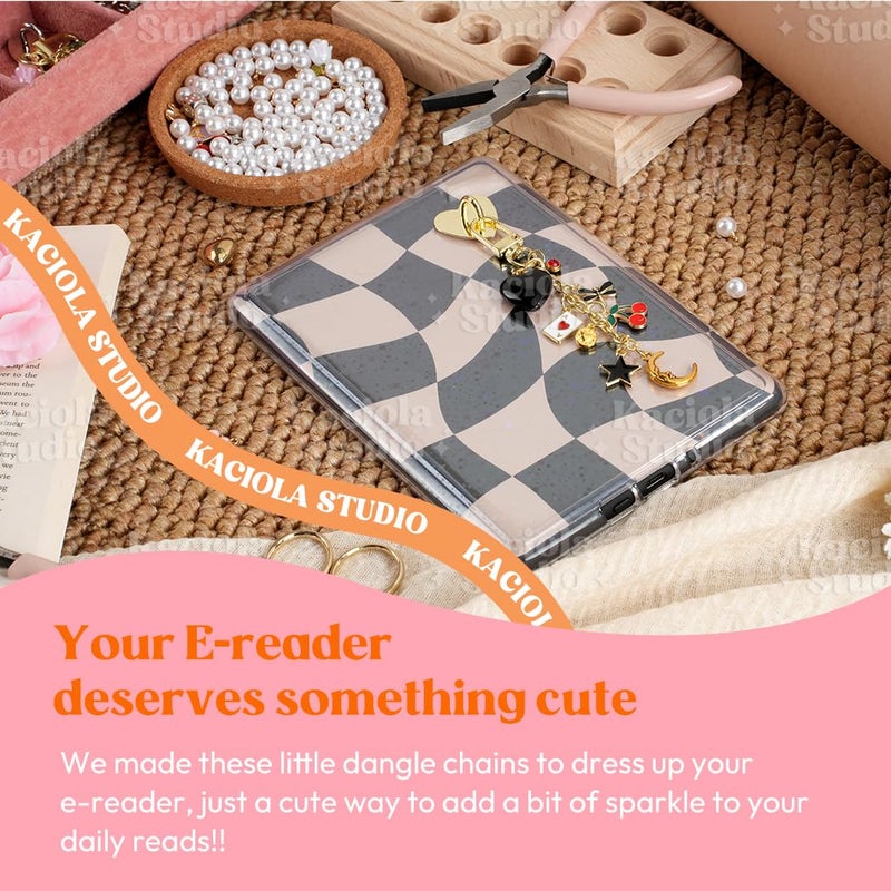 Kaciola Charm Chains for E-Reader with a Type C Charm, Moon Chain Cherry Pendant Cute E-reader Phone Charms Bracelets Accessories Gift for Reader Booklovers, Charms Compatible for E-Reader (E01) - Image 2