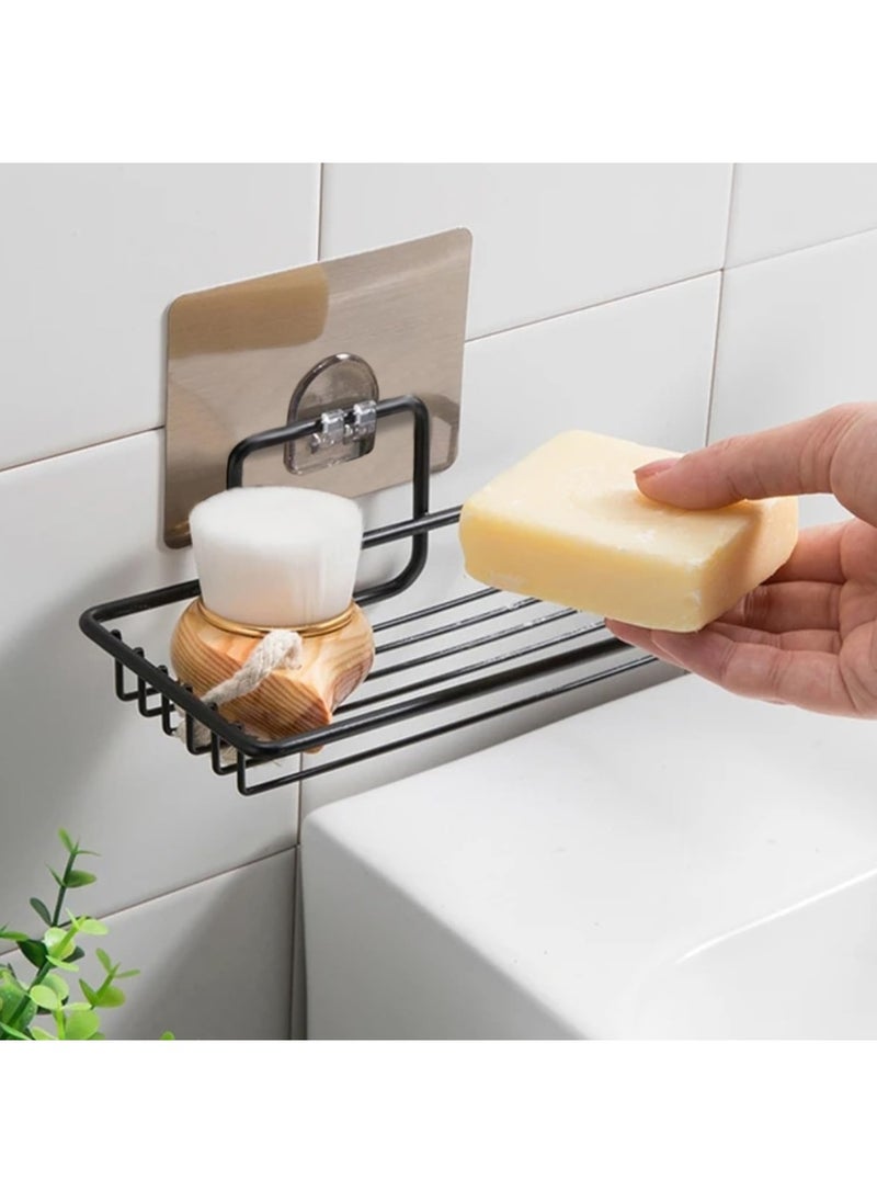 sulfar - Mild Steel Soap Dish Holder Shelf Adhesive Wall Mounted Sponge Holder Storage Saver Rack (Pack of 1) Black - Image 1