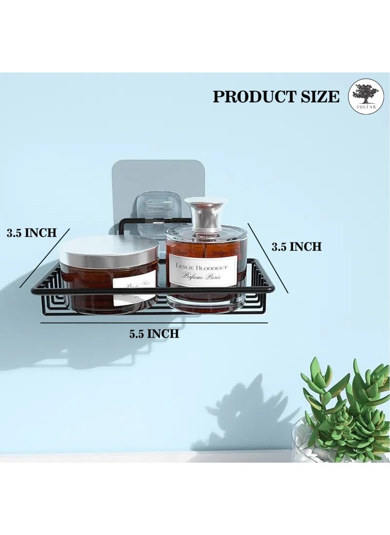 sulfar - Mild Steel Soap Dish Holder Shelf Adhesive Wall Mounted Sponge Holder Storage Saver Rack (Pack of 1) Black - Image 1