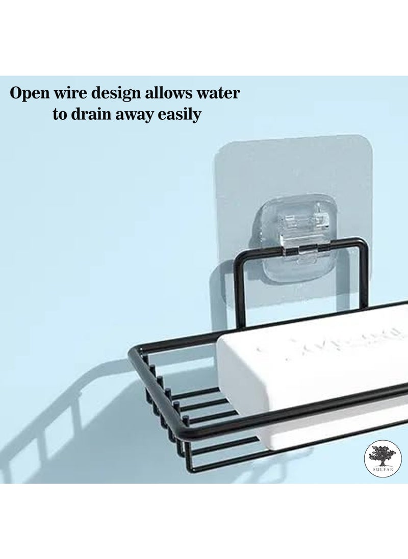 sulfar - Mild Steel Soap Dish Holder Shelf Adhesive Wall Mounted Sponge Holder Storage Saver Rack (Pack of 1) Black - Image 1