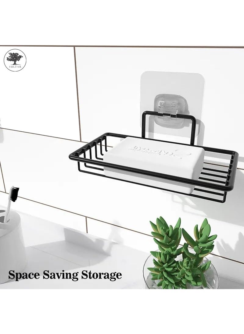sulfar - Mild Steel Soap Dish Holder Shelf Adhesive Wall Mounted Sponge Holder Storage Saver Rack (Pack of 1) Black - Image 1