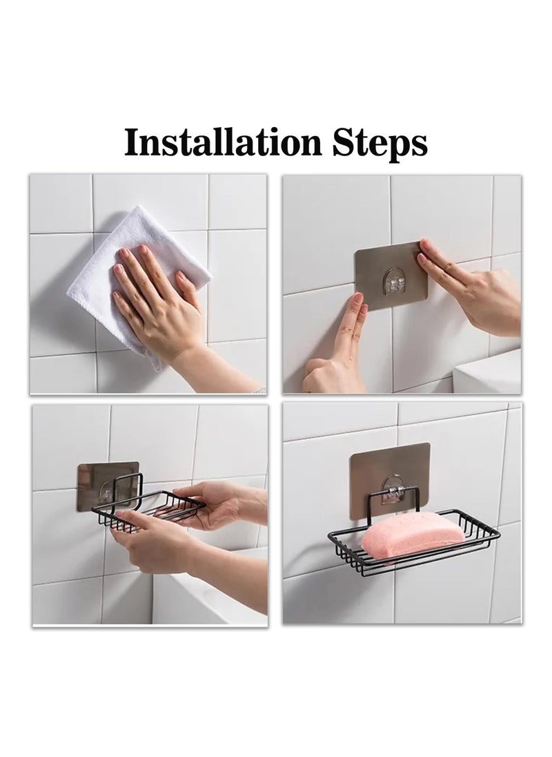 sulfar - Mild Steel Soap Dish Holder Shelf Adhesive Wall Mounted Sponge Holder Storage Saver Rack (Pack of 1) Black - Image 1