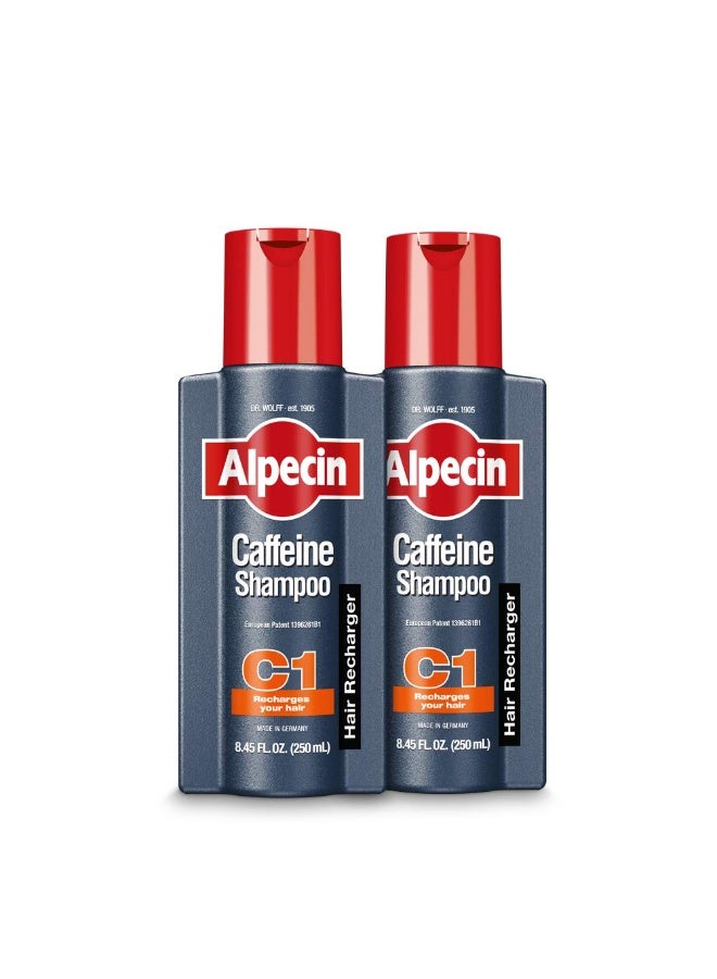 ألبيسين شامبو الكافيين ألفيسين C1، 8.45 أونصة سائلة (عبوة من 2) شامبو طبيعي للرجال لنمو الشعر الخفيف مع النياسين وزيت الخروع - Image 1