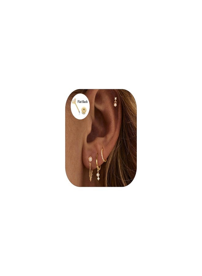 Ewrkbrㅤ Gold Earrings for Women, 14k Gold Plated Dangle Huggie Earrings for Women Trendy Dainty Gold Hoop Earring Stacks Hypoallergenic Pearl Chain Drop Cartilage Earring Fashion Womens Jewelry, Brass, No - Image 1
