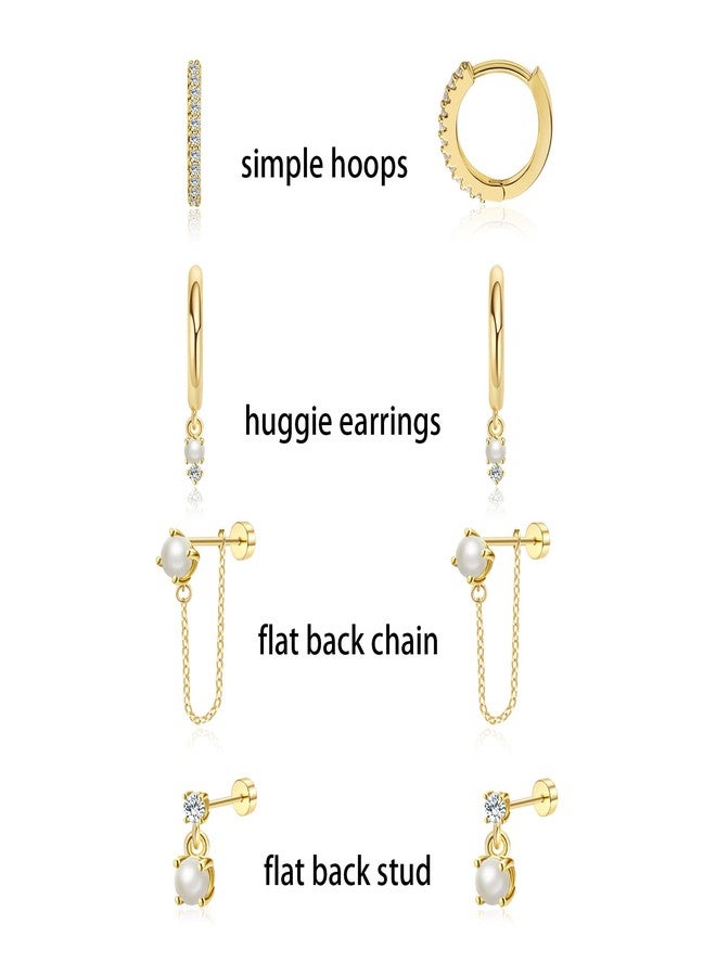 Ewrkbrㅤ Gold Earrings for Women, 14k Gold Plated Dangle Huggie Earrings for Women Trendy Dainty Gold Hoop Earring Stacks Hypoallergenic Pearl Chain Drop Cartilage Earring Fashion Womens Jewelry, Brass, No - Image 5