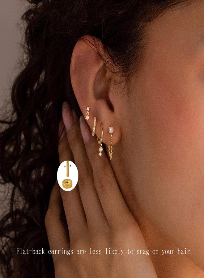 Ewrkbrㅤ Gold Earrings for Women, 14k Gold Plated Dangle Huggie Earrings for Women Trendy Dainty Gold Hoop Earring Stacks Hypoallergenic Pearl Chain Drop Cartilage Earring Fashion Womens Jewelry, Brass, No - Image 3