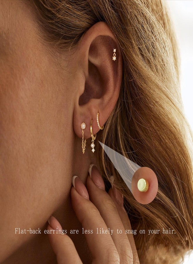 Ewrkbrㅤ Gold Earrings for Women, 14k Gold Plated Dangle Huggie Earrings for Women Trendy Dainty Gold Hoop Earring Stacks Hypoallergenic Pearl Chain Drop Cartilage Earring Fashion Womens Jewelry, Brass, No - Image 2