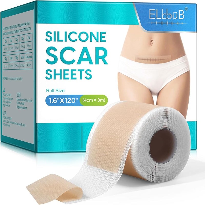 ELBBUB Silicone Scar Sheets Roll (1.6” x 120”), Medical Grade Scar Tape for C-Section, Surgery, Keloid, Burn, Acne Scars - Reusable, Pain-Free, Safe for Sensitive Skin - Image 1