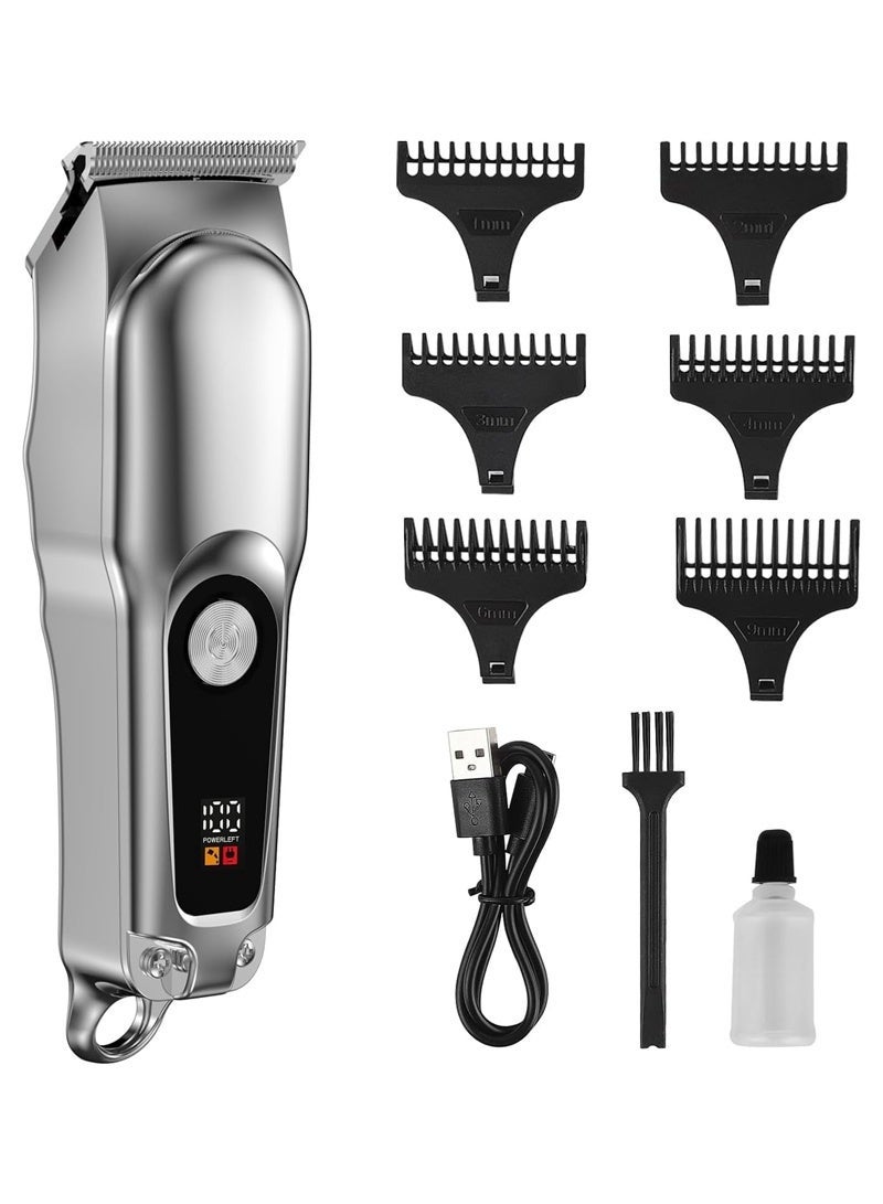 CAYGA Professional Hair Clippers with LCD Display for Men, Electric Mens Clippers and Trimmers Set with 6 Comb Attachments, Mini Cordless Hair Trimmer Suitable for Home and Salon (Silver) - Image 1