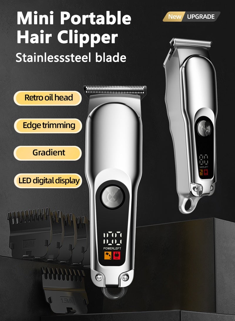 CAYGA Professional Hair Clippers with LCD Display for Men, Electric Mens Clippers and Trimmers Set with 6 Comb Attachments, Mini Cordless Hair Trimmer Suitable for Home and Salon (Silver) - Image 2